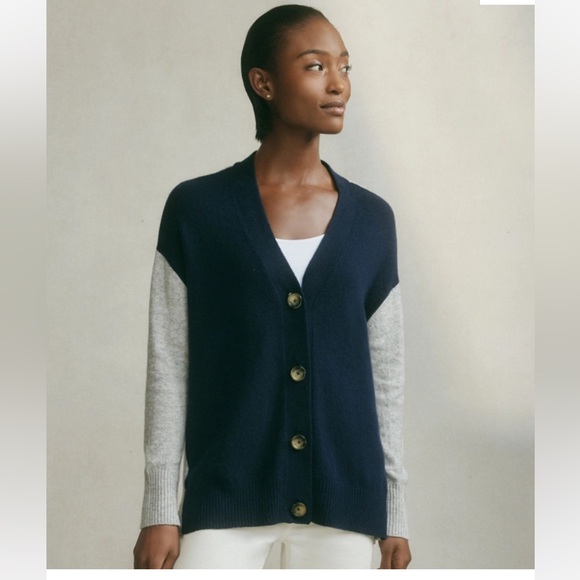 NWOT- White Company Colorblock Boyfriend Cardigan - Alpaca - large - grey/blue - Picture 3 of 11